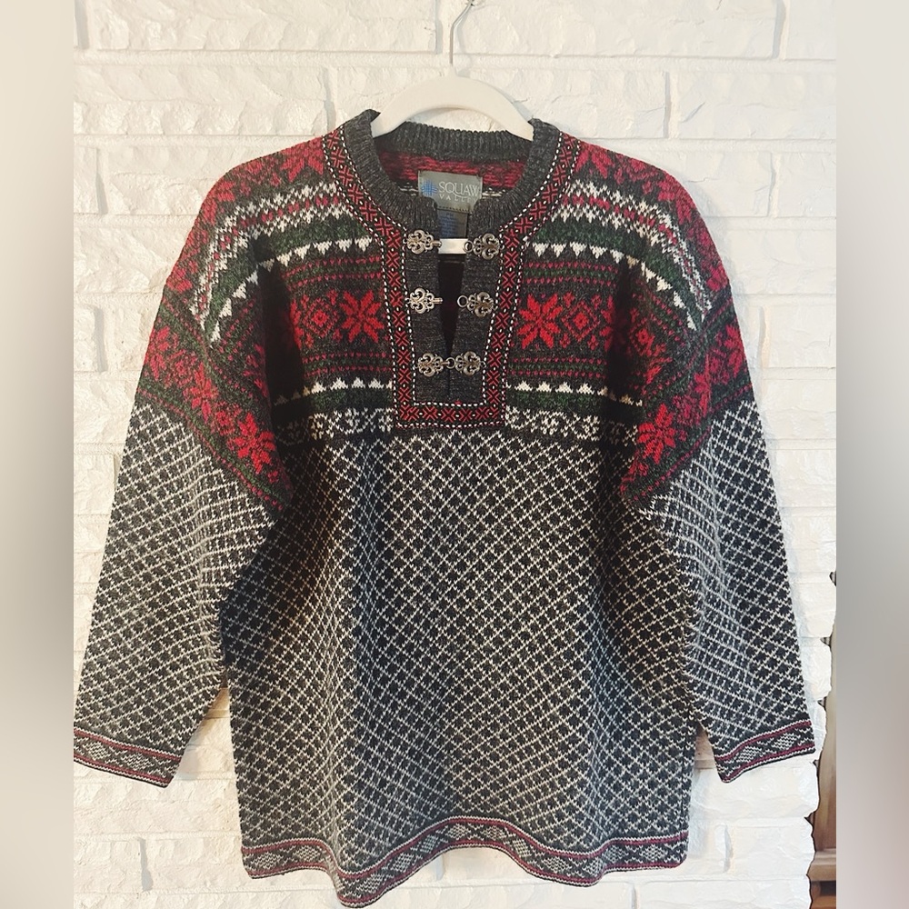 Squaw Valley Women's Nordic Pattern Crewneck Sweater - Red and Black